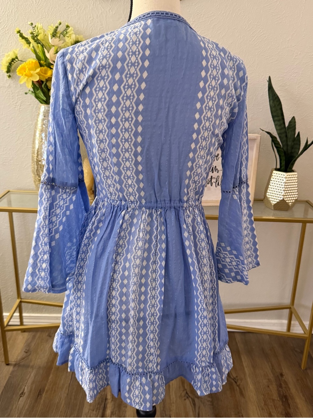 blue island Light Blue & White Boho Tie-Front Swim Coverup - Picture 4 of 6